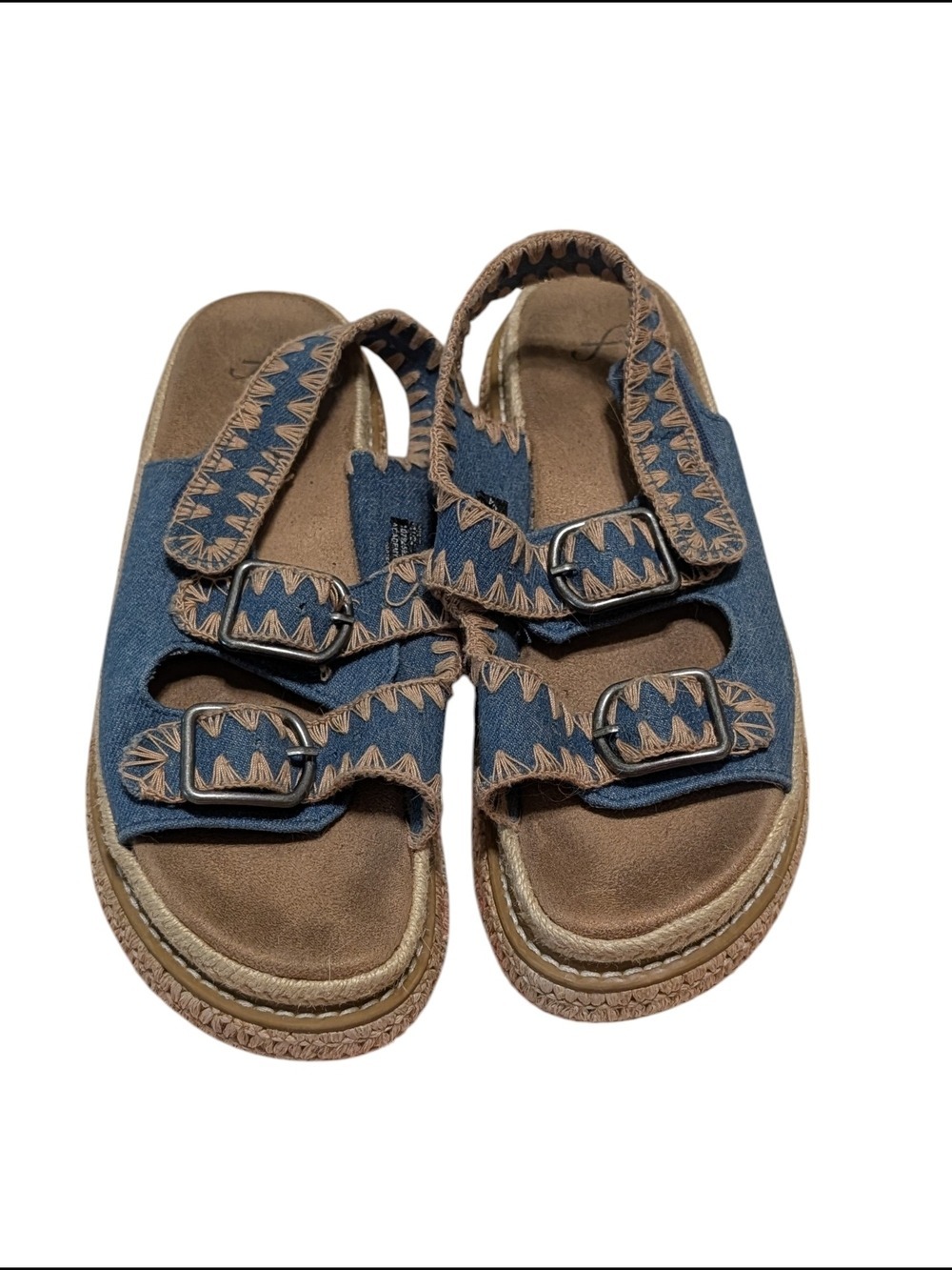 Woven-Trim Blue Denim Buckle Sandals for Women - Picture 2 of 8
